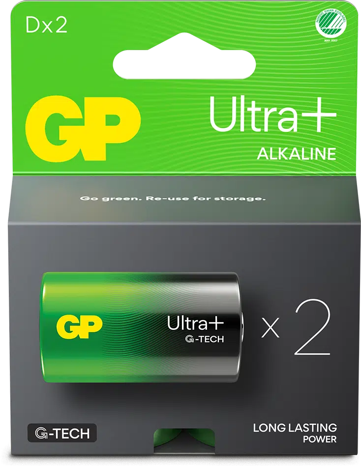 GP Ultra Plus Alkaline D-batteri 2-pack