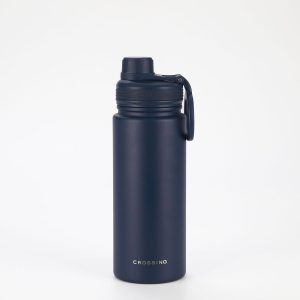 Crossing Urban Ceramic S/S Insulated Screw Cap Sports Bottle With Handle 600ml – Ink Blue (Dark Blue)