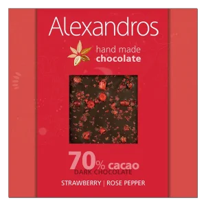 Mörk choklad 70% med jordgubb och rosépeppar